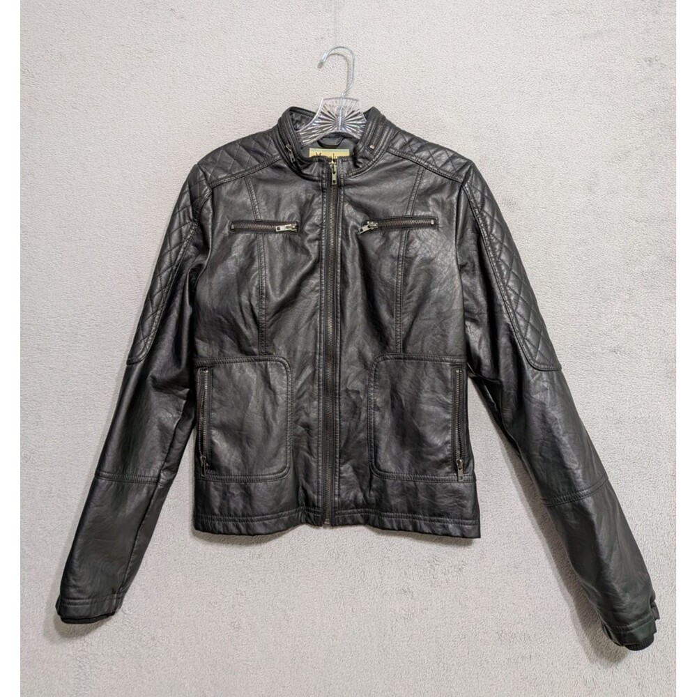 Vintage Faux-Leather Jacket Black Moto Biker Grunge Y2K Women's Med MARALYN & ME
